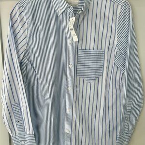 J. Crew Blue and White Striped Button-Down women’s Shirt Office Business